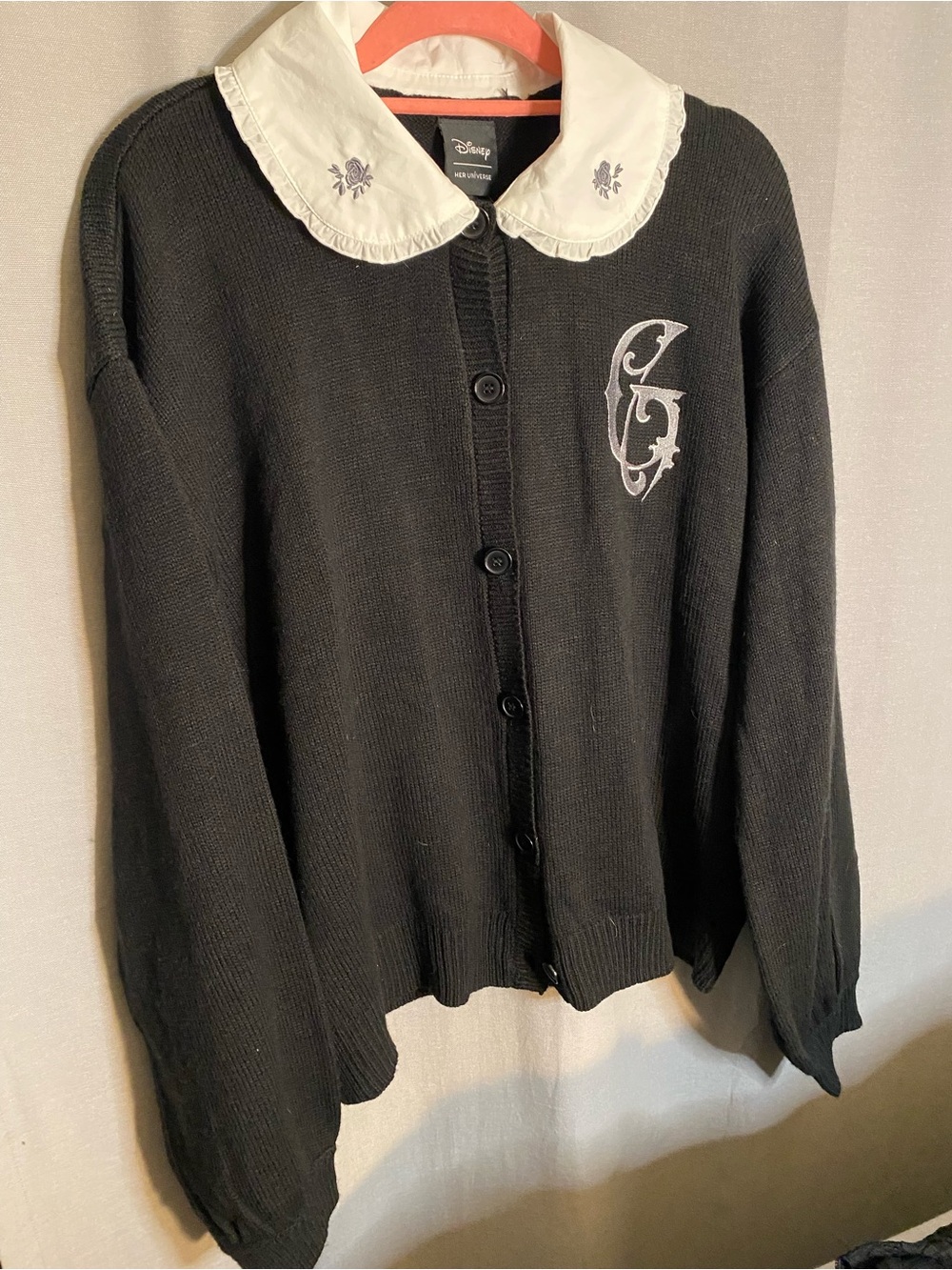 Disney Black Cardigan with White Embroidered Collar